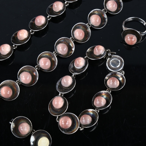 158 - NIELS ERIK FROM - a Vintage Danish sterling silver and pink moonstone demi-parure, comprising line n... 