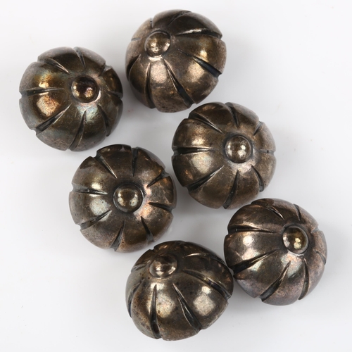 159 - HANS HANSEN - a set of 6 Danish sterling silver bombe buttons, diameter 14.8mm, 13.g total