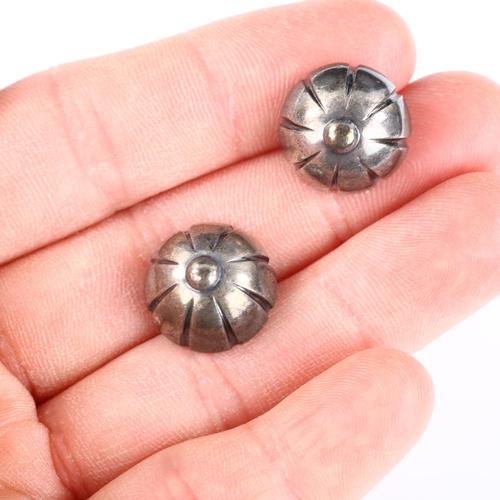 159 - HANS HANSEN - a set of 6 Danish sterling silver bombe buttons, diameter 14.8mm, 13.g total