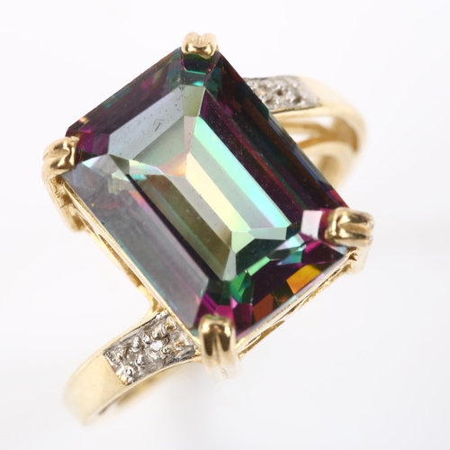 324 - A modern 9ct gold mystic topaz and diamond dress ring, setting height 14.4mm, size N, 5.6g