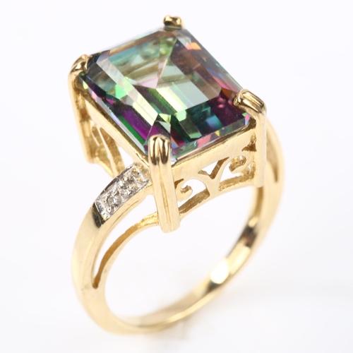 324 - A modern 9ct gold mystic topaz and diamond dress ring, setting height 14.4mm, size N, 5.6g