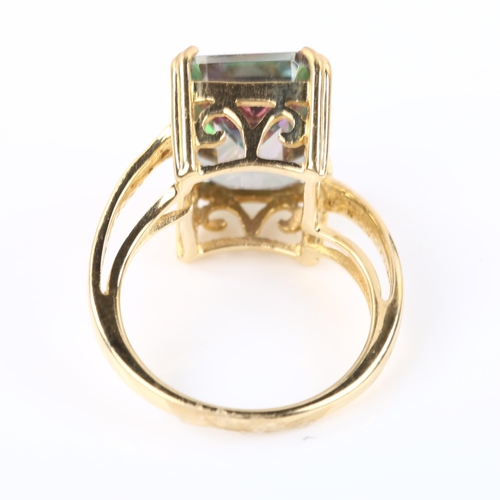 324 - A modern 9ct gold mystic topaz and diamond dress ring, setting height 14.4mm, size N, 5.6g