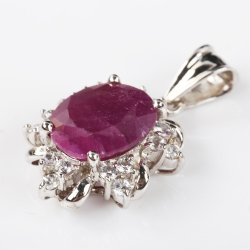 331 - A modern 9ct white gold ruby and white sapphire pendant, pendant height 27.9mm, 3.9g