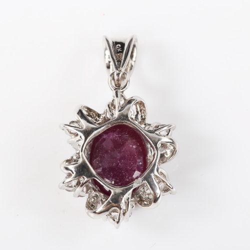 331 - A modern 9ct white gold ruby and white sapphire pendant, pendant height 27.9mm, 3.9g