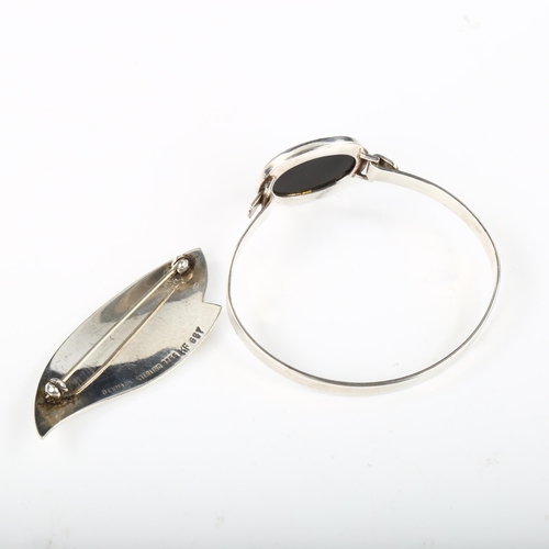 341 - 2 pieces of Danish stylised sterling silver jewellery, comprising Kai Erling Feiling black enamel br... 