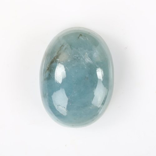 359 - 24.05ct unmounted oval cabochon aquamarine, 21.75mm x 16.30mm x 9.00mm, with GLI report card