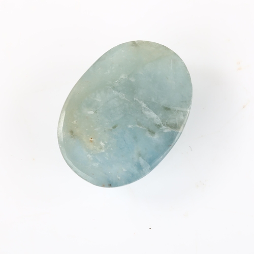 359 - 24.05ct unmounted oval cabochon aquamarine, 21.75mm x 16.30mm x 9.00mm, with GLI report card