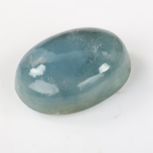 359 - 24.05ct unmounted oval cabochon aquamarine, 21.75mm x 16.30mm x 9.00mm, with GLI report card