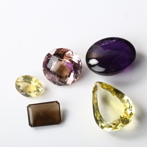 362 - Various unmounted gemstones, including 30ct oval cabochon amethyst, 17.8ct round-cut ametrine etc