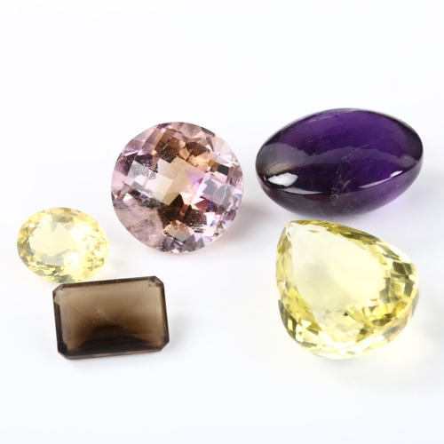 362 - Various unmounted gemstones, including 30ct oval cabochon amethyst, 17.8ct round-cut ametrine etc