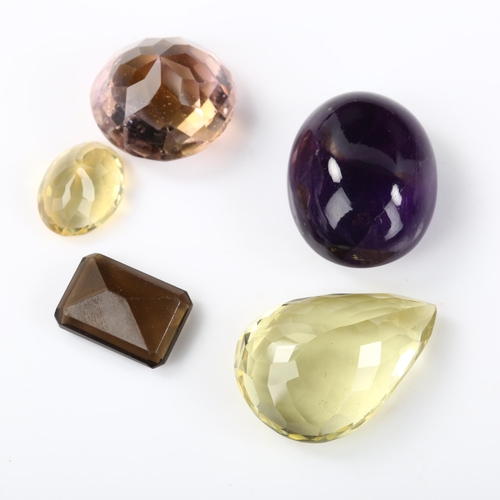 362 - Various unmounted gemstones, including 30ct oval cabochon amethyst, 17.8ct round-cut ametrine etc