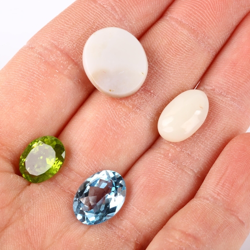 363 - 5 unmounted gemstones, including 7.05ct oval cabochon opal, 3.65ct oval peridot etc