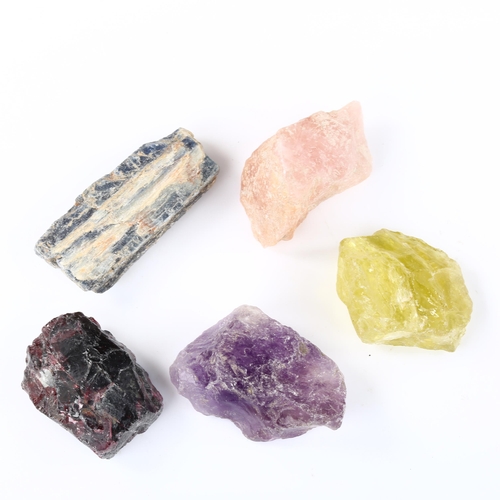 364 - Various rough gemstones, including 177.95ct kyanite, 203ct hessonite garnet, 189ct amethyst etc