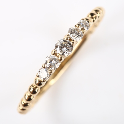 365 - A modern 9ct rose gold graduated five stone diamond stacker ring, setting height 2.6mm, size M, 1.3g