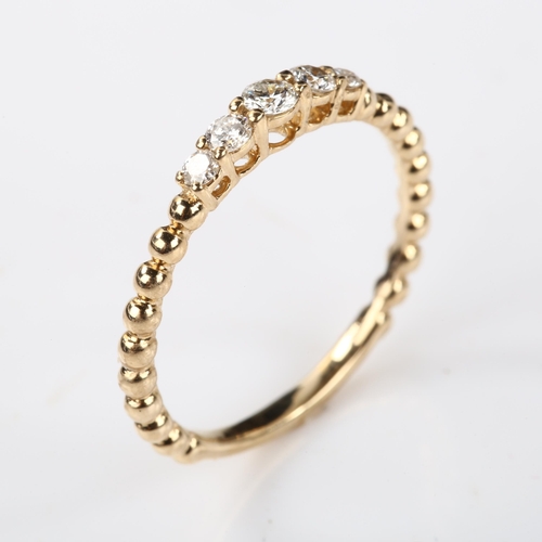 365 - A modern 9ct rose gold graduated five stone diamond stacker ring, setting height 2.6mm, size M, 1.3g