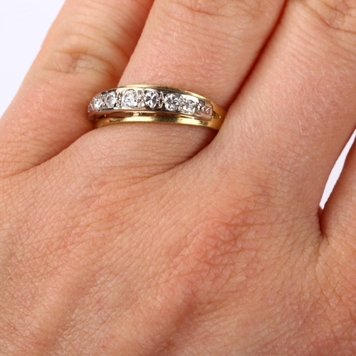 366 - A modern 18ct gold graduated seven stone diamond half eternity ring, setting height 5.3mm, size N, 3... 