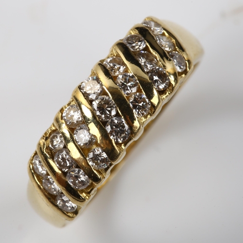 372 - A modern diamond band ring, unmarked gold settings test as 18ct, set with modern round brilliant-cut... 