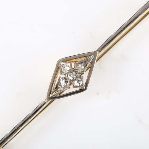 379 - An early 20th century 15ct gold diamond bar brooch, platinum-top settings with single-cut diamonds, ... 