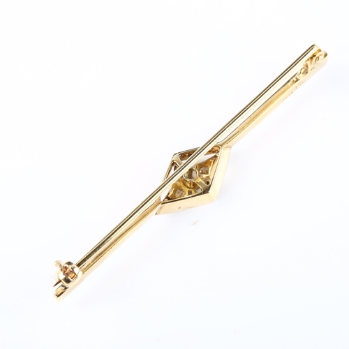 379 - An early 20th century 15ct gold diamond bar brooch, platinum-top settings with single-cut diamonds, ... 