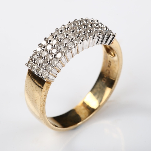 387 - A modern 9ct gold diamond cluster band ring, set with modern round brilliant-cut diamonds, total dia... 