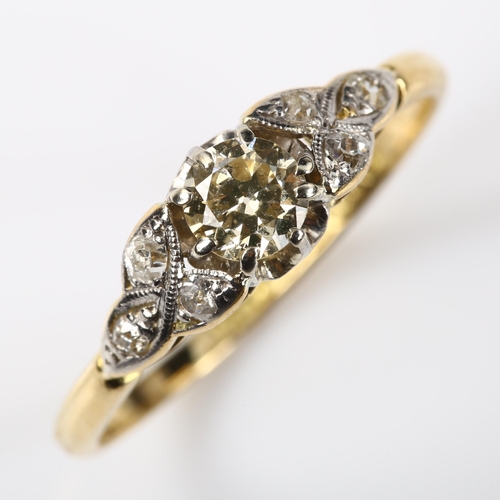 390 - A mid-20th century 18ct gold 0.35ct solitaire diamond ring, platinum claws with modern round brillia... 