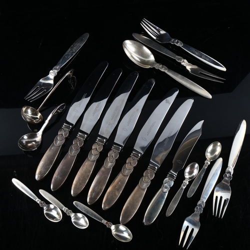 405 - GEORG JENSEN - a group of Danish sterling silver Cactus (Kaktus) pattern cutlery, designed by Gundor... 