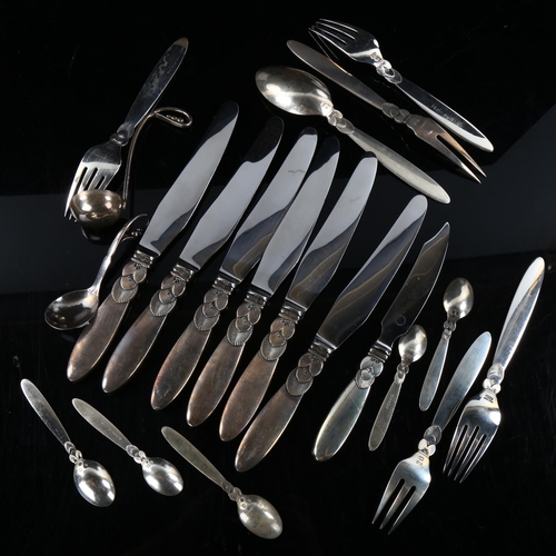 405 - GEORG JENSEN - a group of Danish sterling silver Cactus (Kaktus) pattern cutlery, designed by Gundor... 