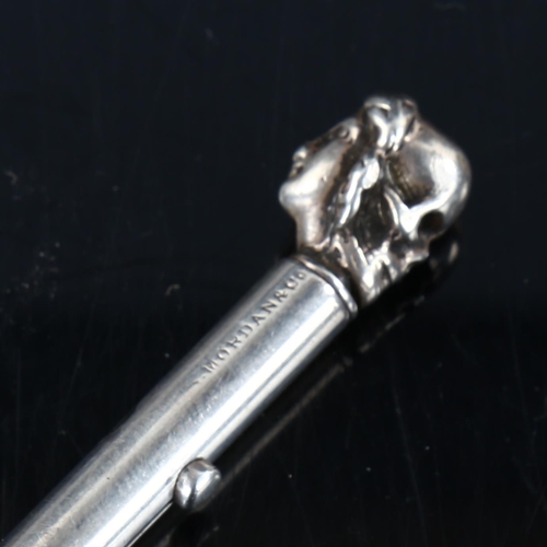 412 - SAMPSON MORDAN & CO - a Victorian novelty silver figural propelling pencil, with double-headed face ... 