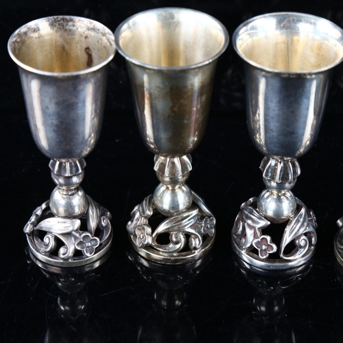 427 - GEORG JENSEN - a set of 6 American sterling silver drinking tots, model no. 13925, height 7.5cm, 9.3... 