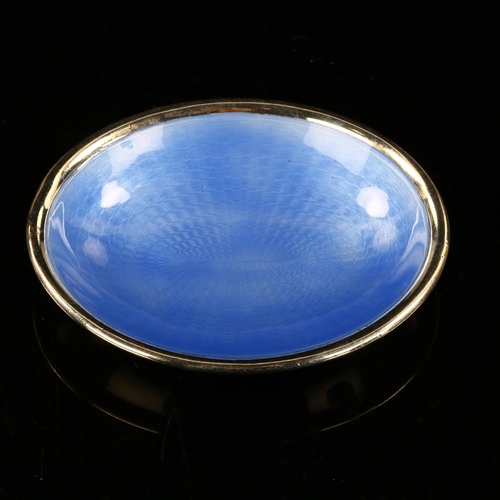 436 - A Continental unmarked silver and blue enamel pin dish, engine turned decoration, 9cm x 7cm, 1.4oz