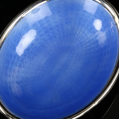 436 - A Continental unmarked silver and blue enamel pin dish, engine turned decoration, 9cm x 7cm, 1.4oz