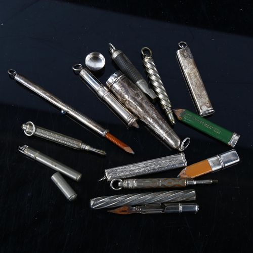 452 - Various propelling pencils and whistles, including 5 silver examples