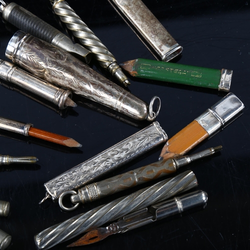 452 - Various propelling pencils and whistles, including 5 silver examples