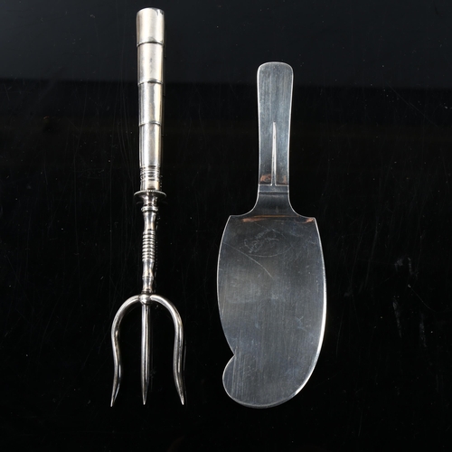 457 - HANS HANSEN - a Danish Art Deco silver pastry serving slice, and a silver plated bread fork, length ... 