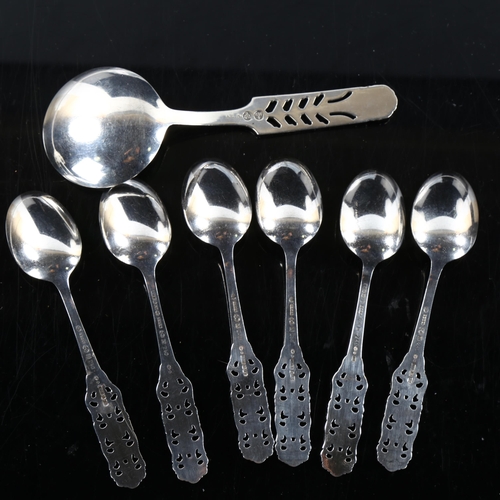 460 - A group of Norwegian silver spoons, comprising set of 6 teaspoons and 1 preserve spoon, length 13cm,... 