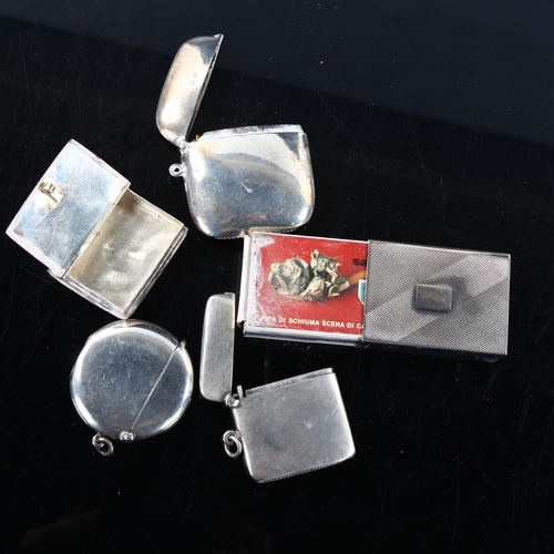 464 - Various silver, comprising matchbox holder, 3 Vesta cases, and a novelty book pillbox, 3.6oz weighab... 