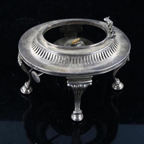 472 - An Edwardian silver spirit kettle burner stand, with silver plated burner, by The Alexander Clark Ma... 