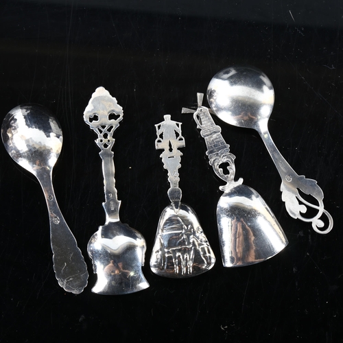 474 - 5 Danish and Dutch silver tea caddy spoons, circa 1920 - 1950, largest length 11.5cm, 2.4oz total (5... 