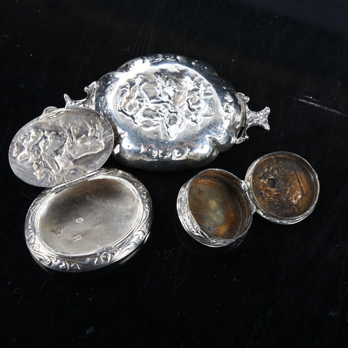 475 - 3 pieces of Continental silver, including Dutch pillbox, Scandinavian pin dish etc, dish length 8.5c... 