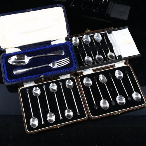 478 - 4 cased sets of silver cutlery, including coffee spoons, 6.3oz total