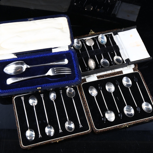 478 - 4 cased sets of silver cutlery, including coffee spoons, 6.3oz total