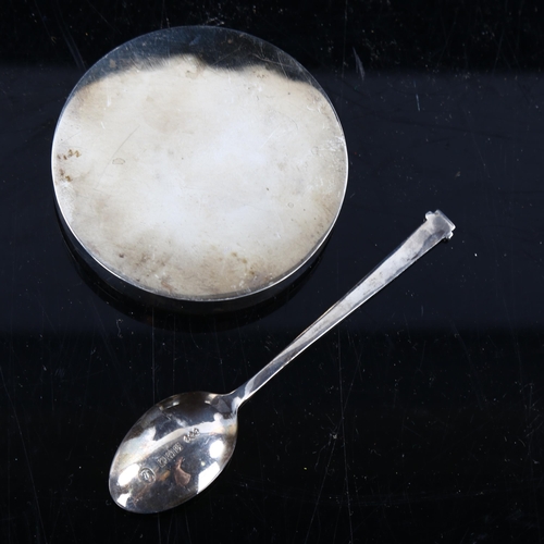 480 - LIBERTY & CO - an Elizabeth II silver and blue enamel coffee spoon, and an Edwardian circular silver... 