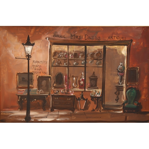 1561 - Deborah Jones (1921 - 2012), oil on board, Mrs Dabbs Antiques Shop, inscribed verso, 20cm x 30cm, fr... 