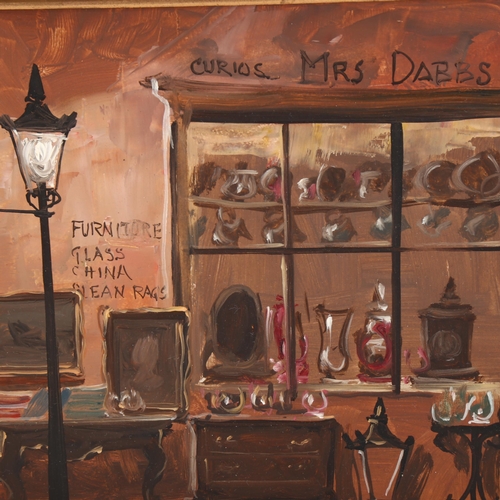 1561 - Deborah Jones (1921 - 2012), oil on board, Mrs Dabbs Antiques Shop, inscribed verso, 20cm x 30cm, fr... 