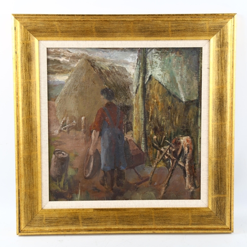 1565 - Helmut Petzsch (1920 - 2008), oil on board, farmer, 35cm x 35cm, framed