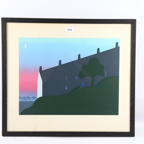 1570 - Julia Matcham (born 1933), colour screenprint, rooftops, signed in pencil, image 35cm x 47cm, framed