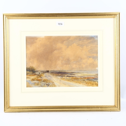 1576 - Augustus Weedon, watercolour, Welsh estuary scene, 25cm x 35cm, framed