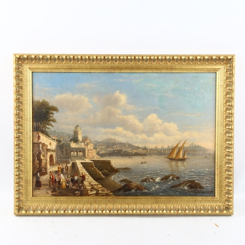 1578 - A Boeree, 19th century oil on canvas, Continental harbour scene, signed and dated 1885, 33cm x 49cm,... 