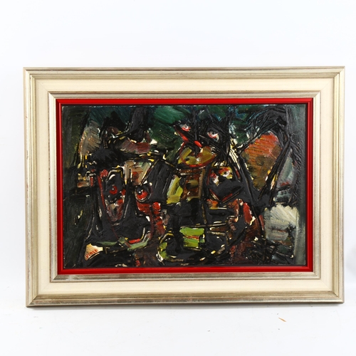 1580 - Atelier Georges Vince (1913 - 1991), oil on board, 3 monkeys, signed with artist information verso, ... 