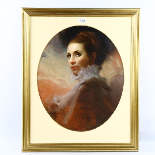 1583 - John Townsend, oil on canvas, portrait of a woman, signed, image 52cm x 43cm, framed